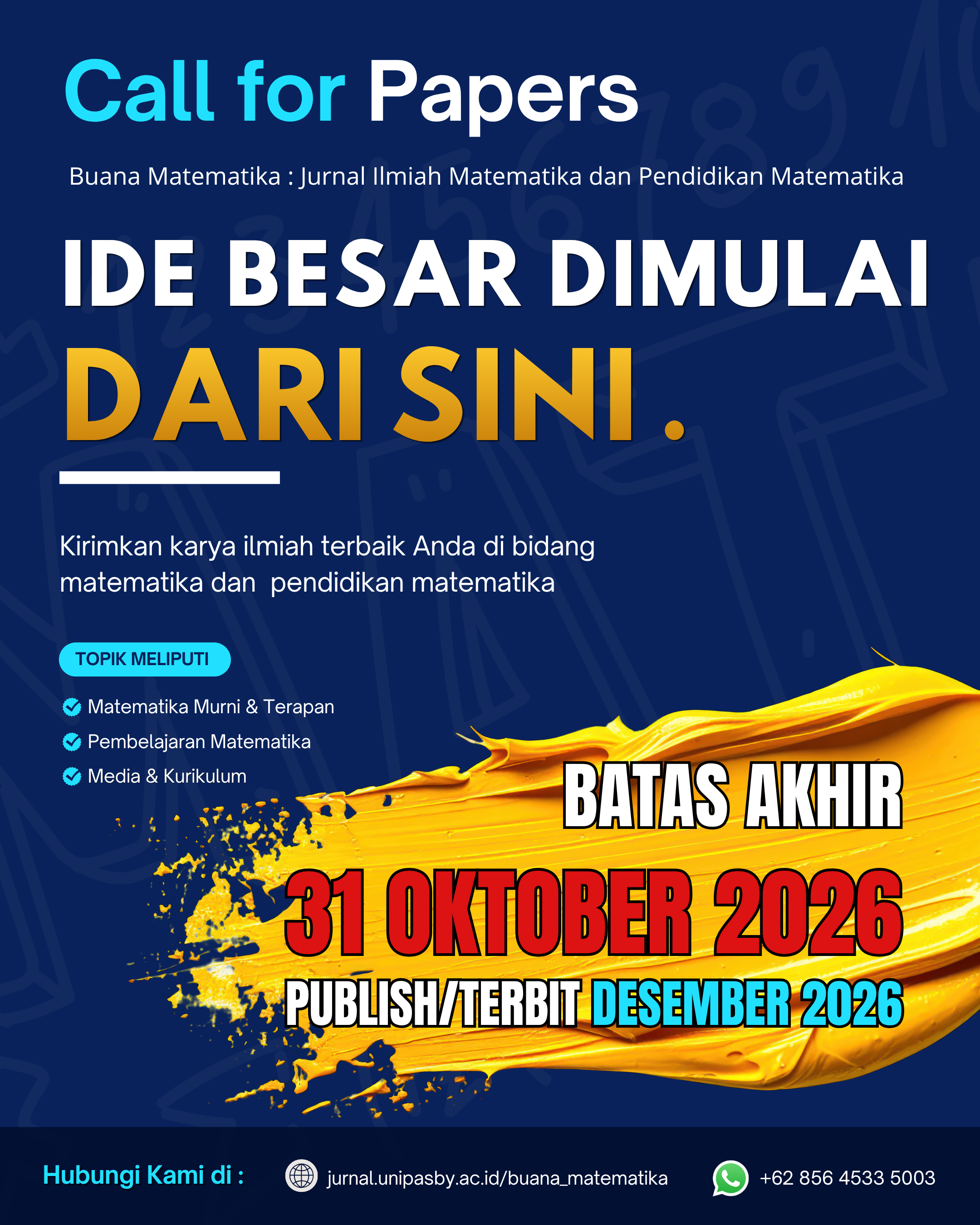 Call For Papers : Jurnal Ilmiah Matematika dan Pendidikan Matematika