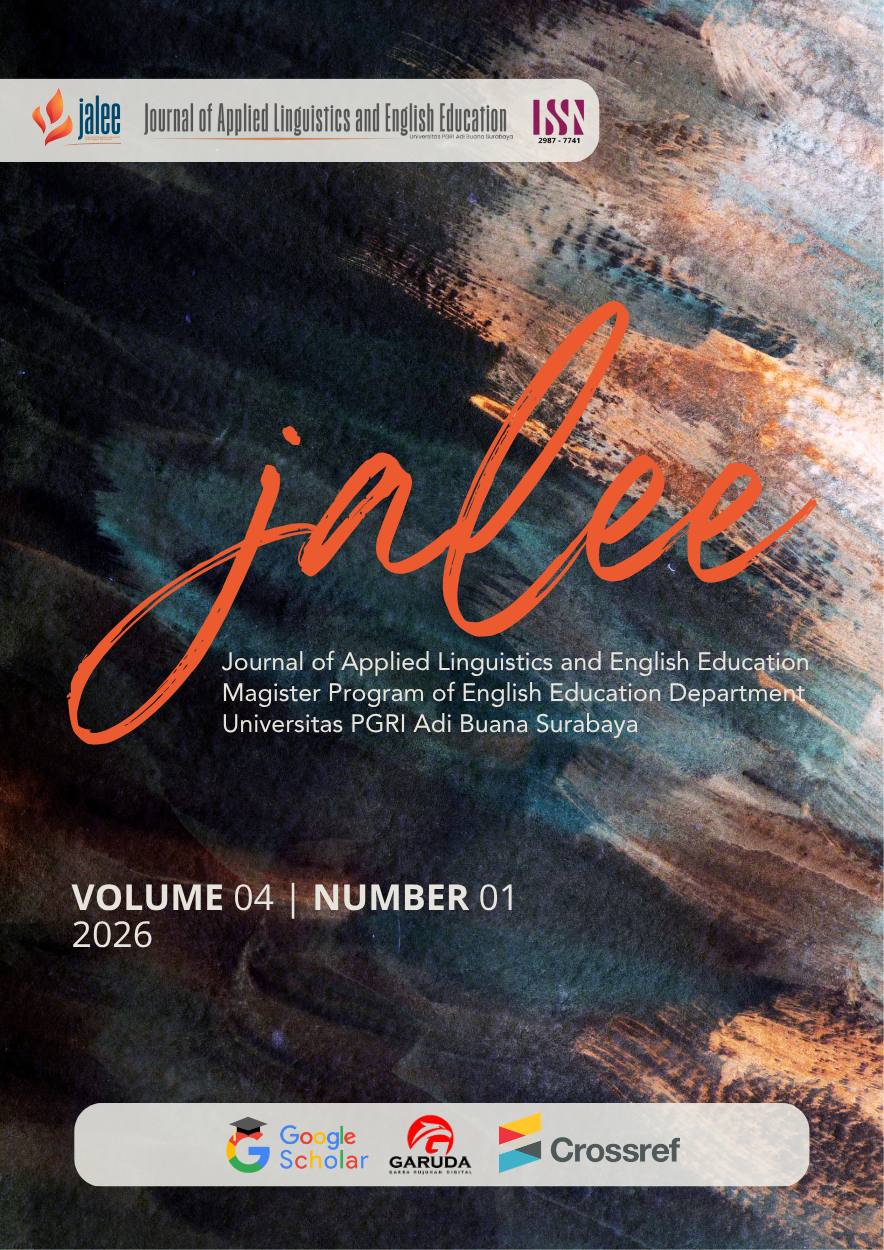 					View Vol. 4 No. 1 (2026): Journal of Applied Linguistics and English Education
				